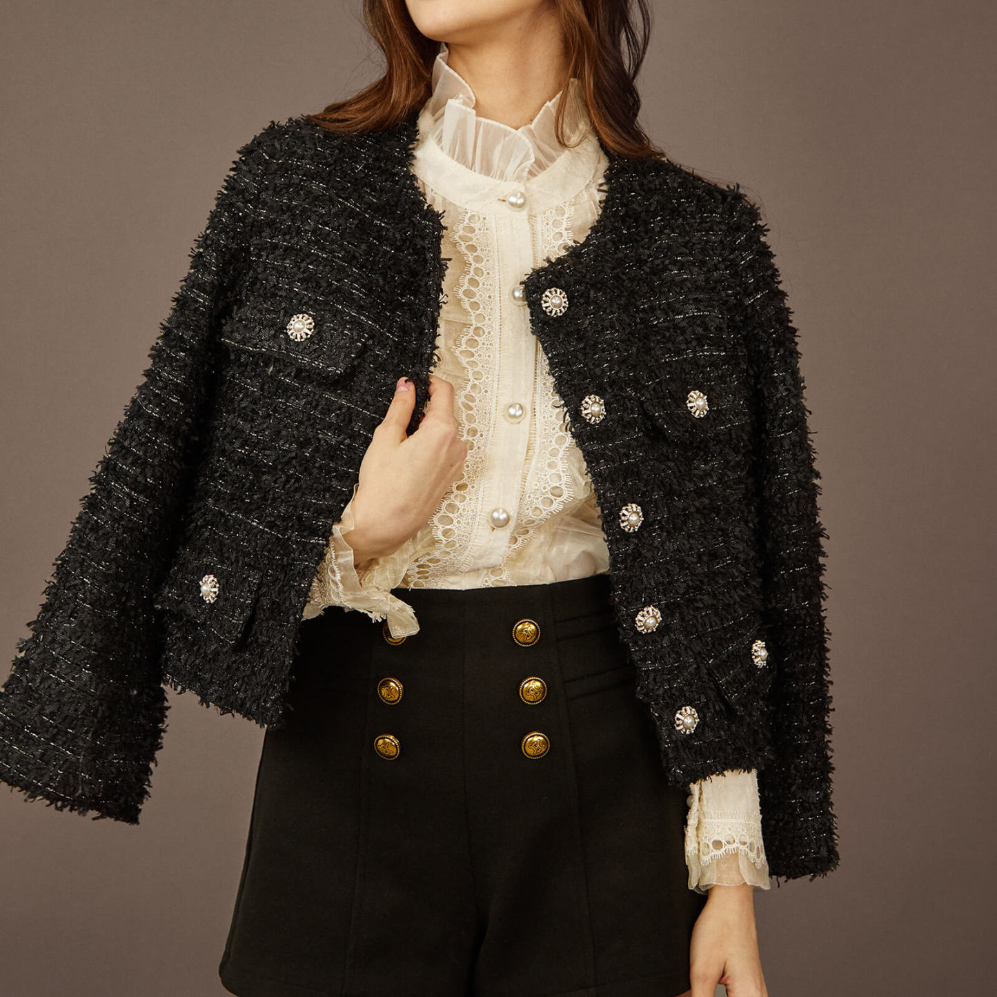 Black Single-Breasted Tweed Jacket