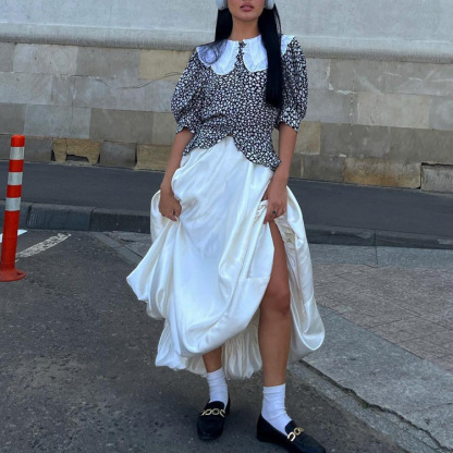 Summer New Balloon Skirt Fashion Casual Simple Solid Color Paired High Waist Puffy Skirt Half Skirt