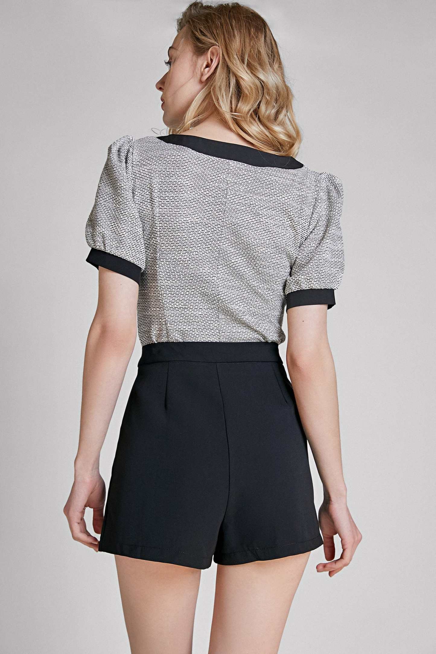 Grey Square Neck Puff Sleeve Blouse