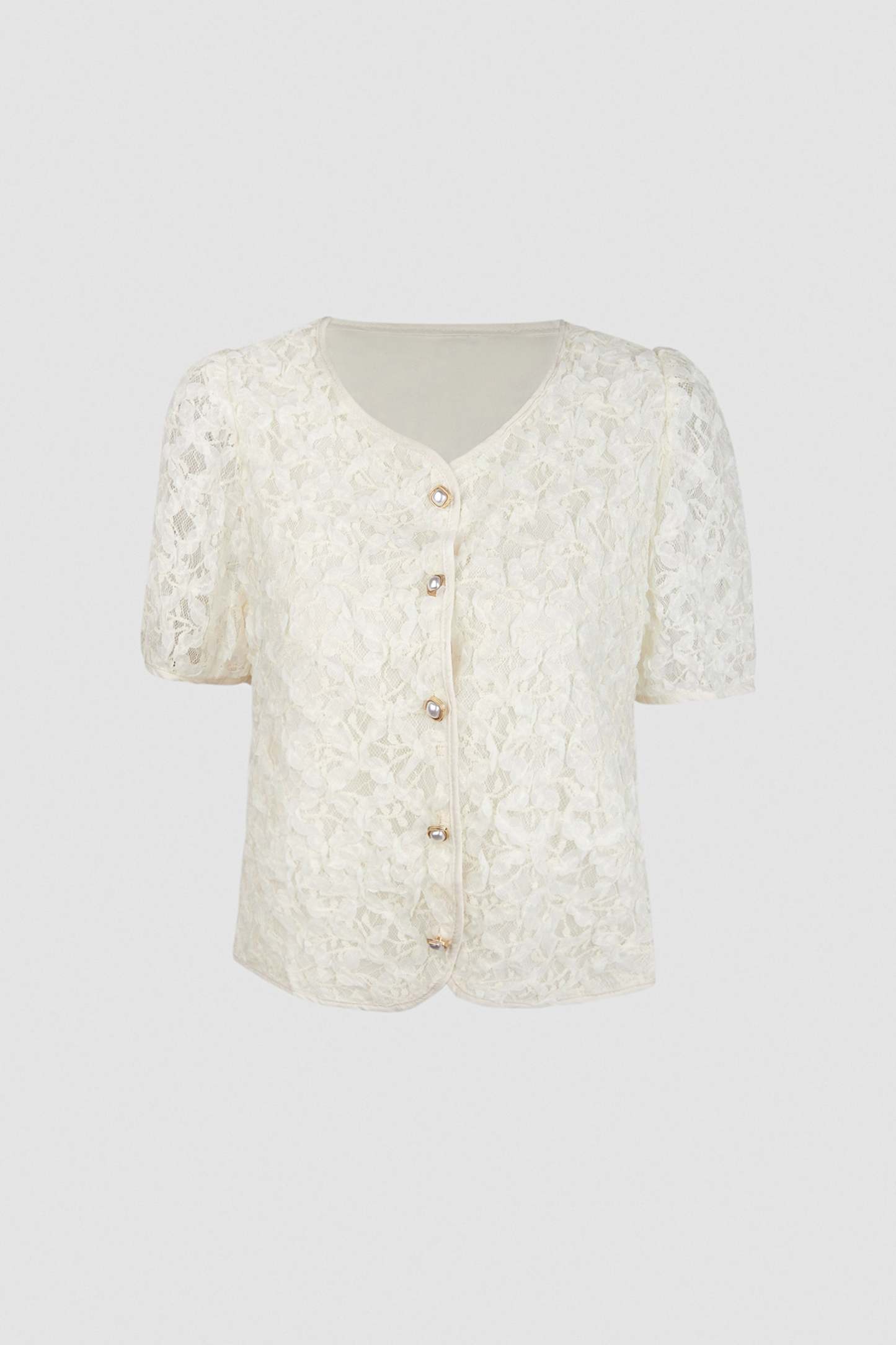 Light Yellow Textured Floral Button Front Blouse