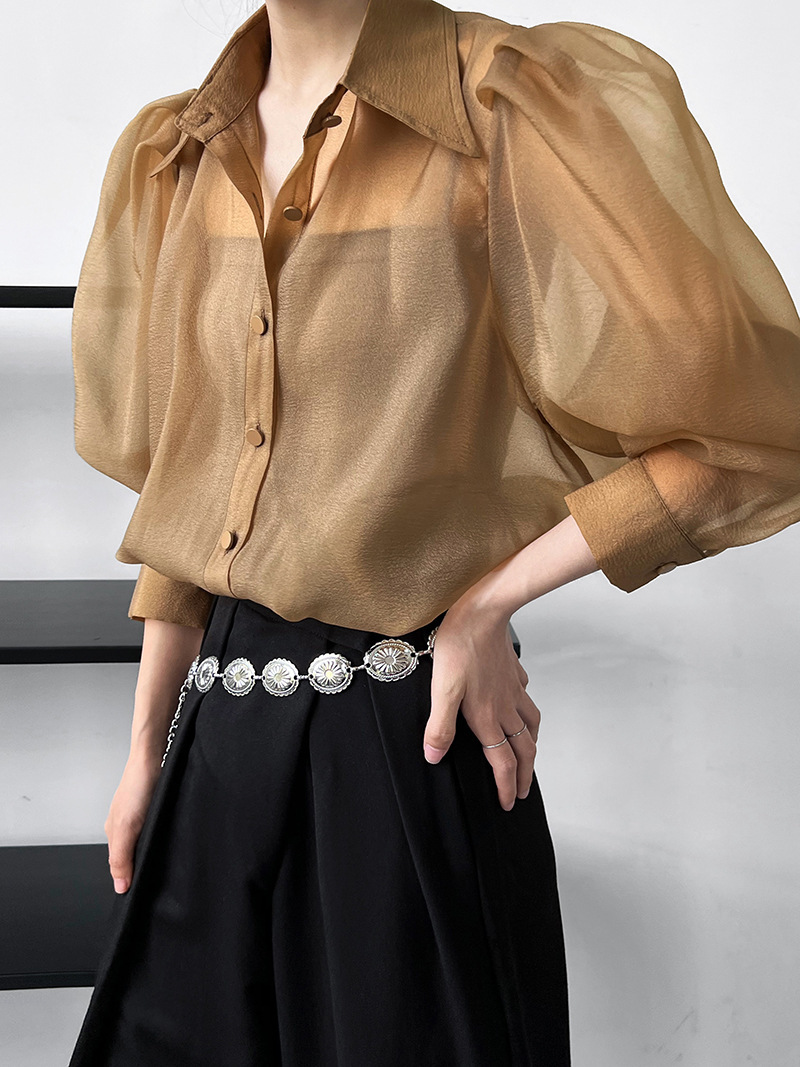 Puff Sleeve Long Sleeve Shirt Caramel Color