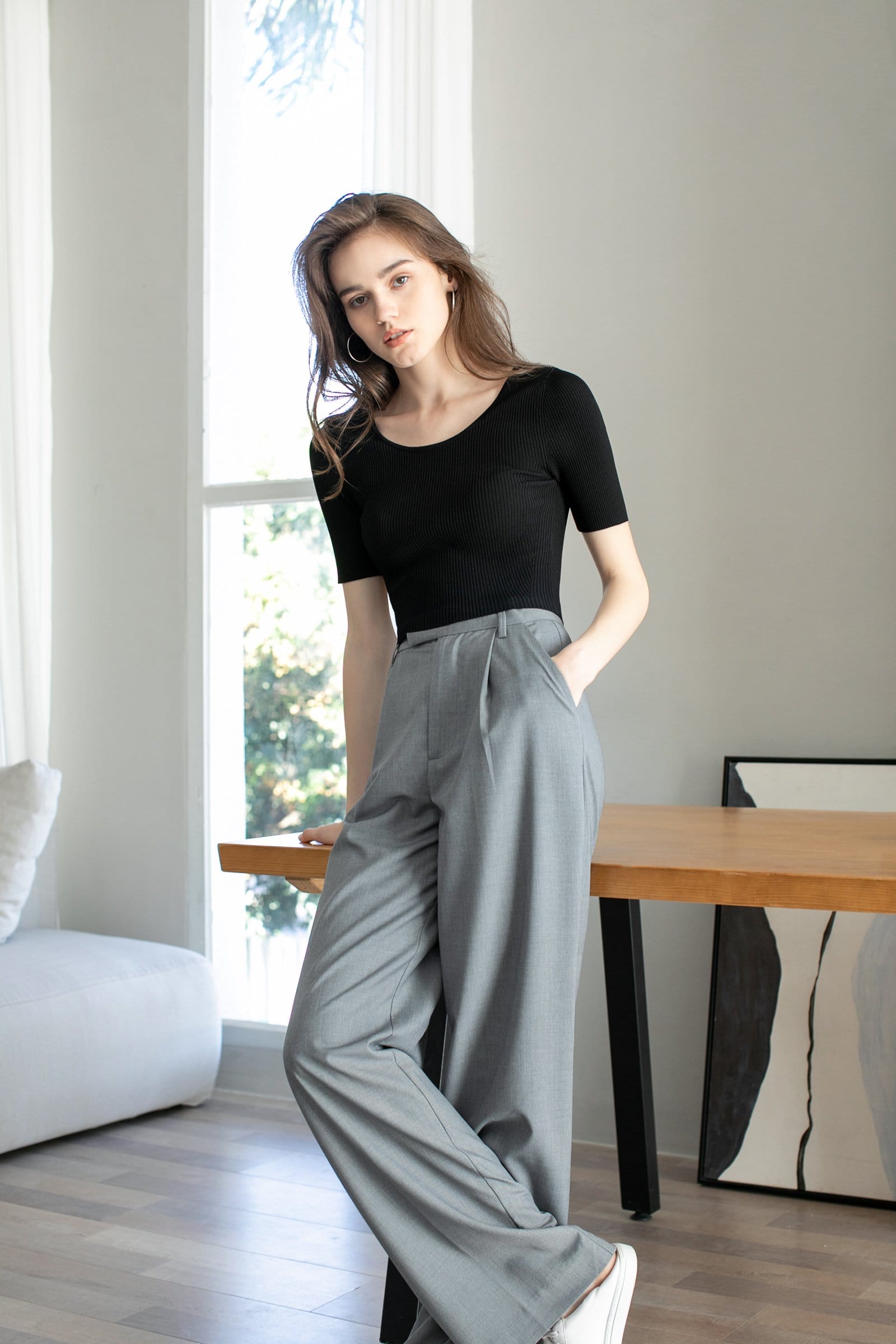 Business Essential Grey Wide Slacks