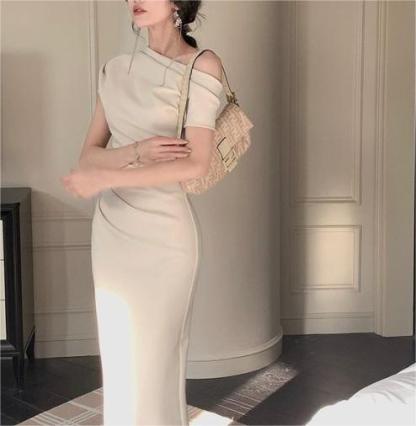 Lime White Spaghetti Strap Cowl Neck Ruched Drawstring Midi Dress