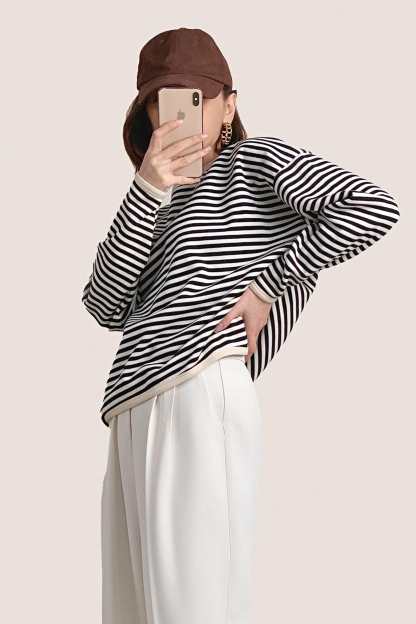 Black Striped Oversized Cotton Sweatshirt