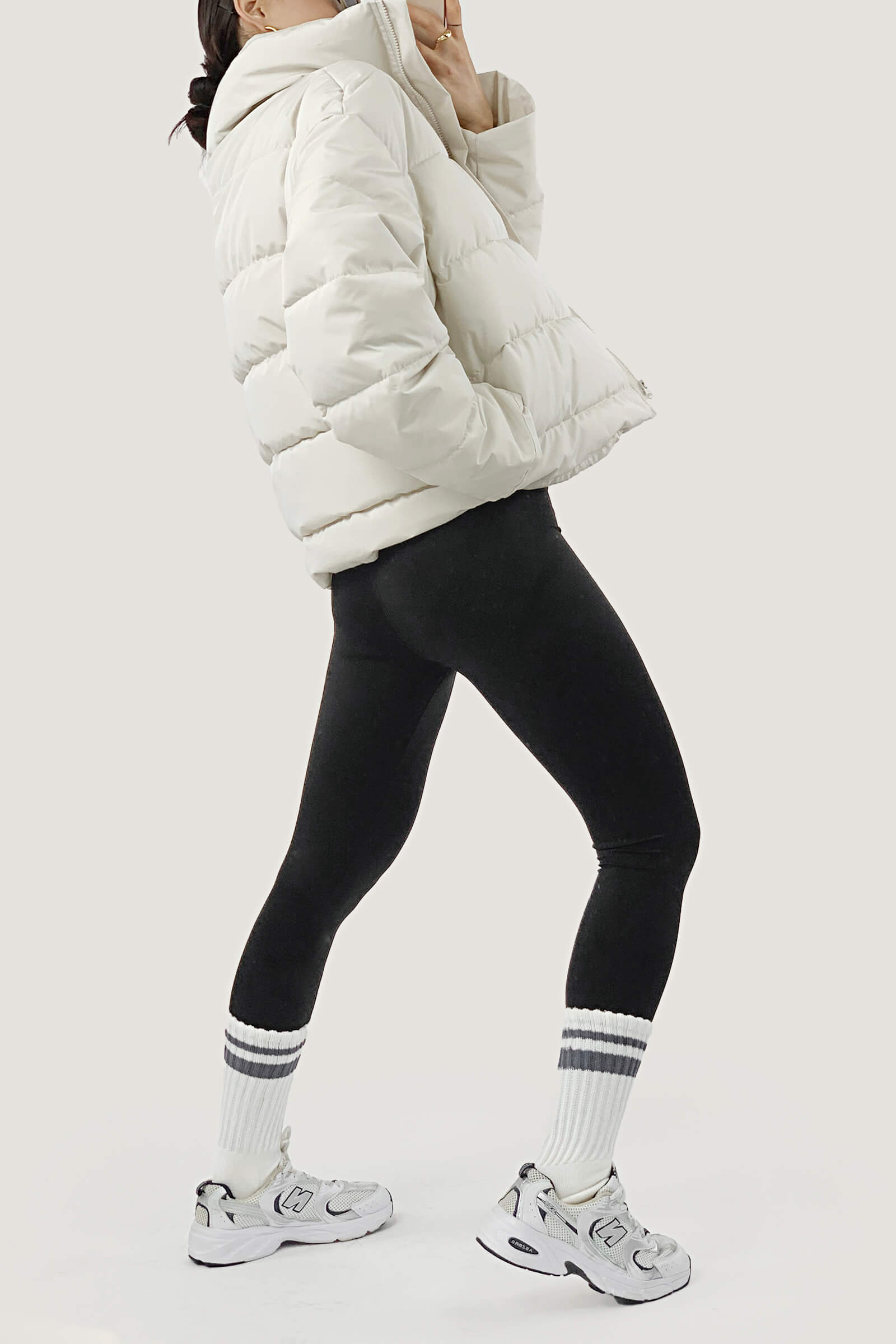 White Stand Collar Zip Puffer Jacket