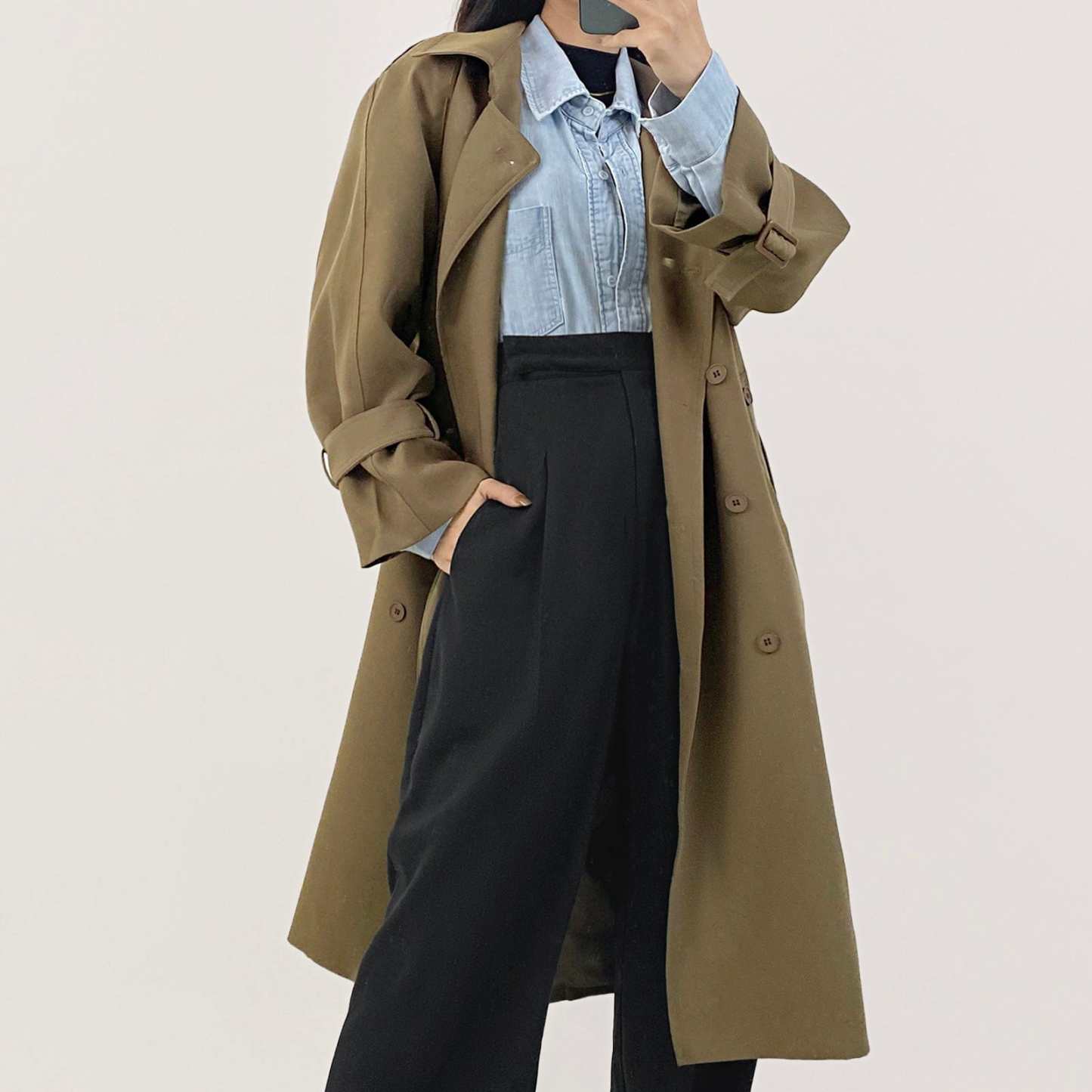 Sienna Belted Double-Breasted Trench Coat-J.ING