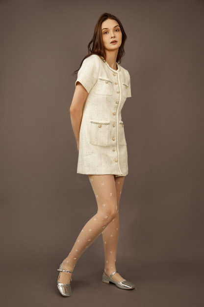 White Faux Pearl Button Mini Dress