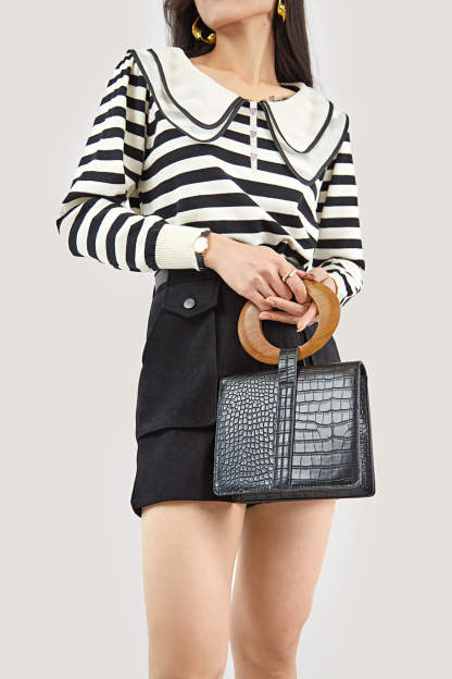 Black Striped Long Sleeve Knitted Sweater