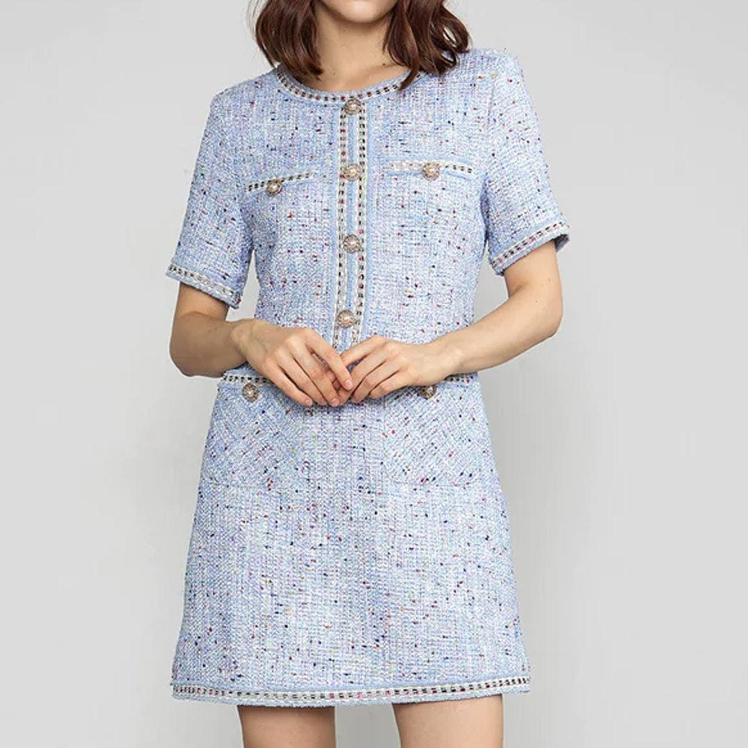 Librada Blue Button Short Sleeve Mini Dress