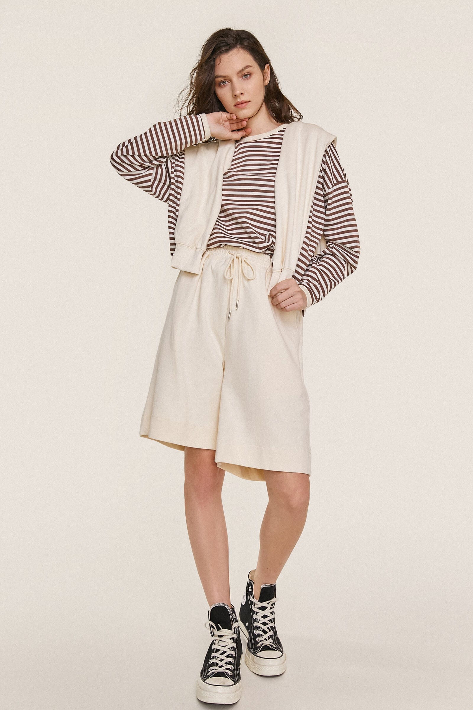 Saddle Brown Striped Oversized Sweatshirt