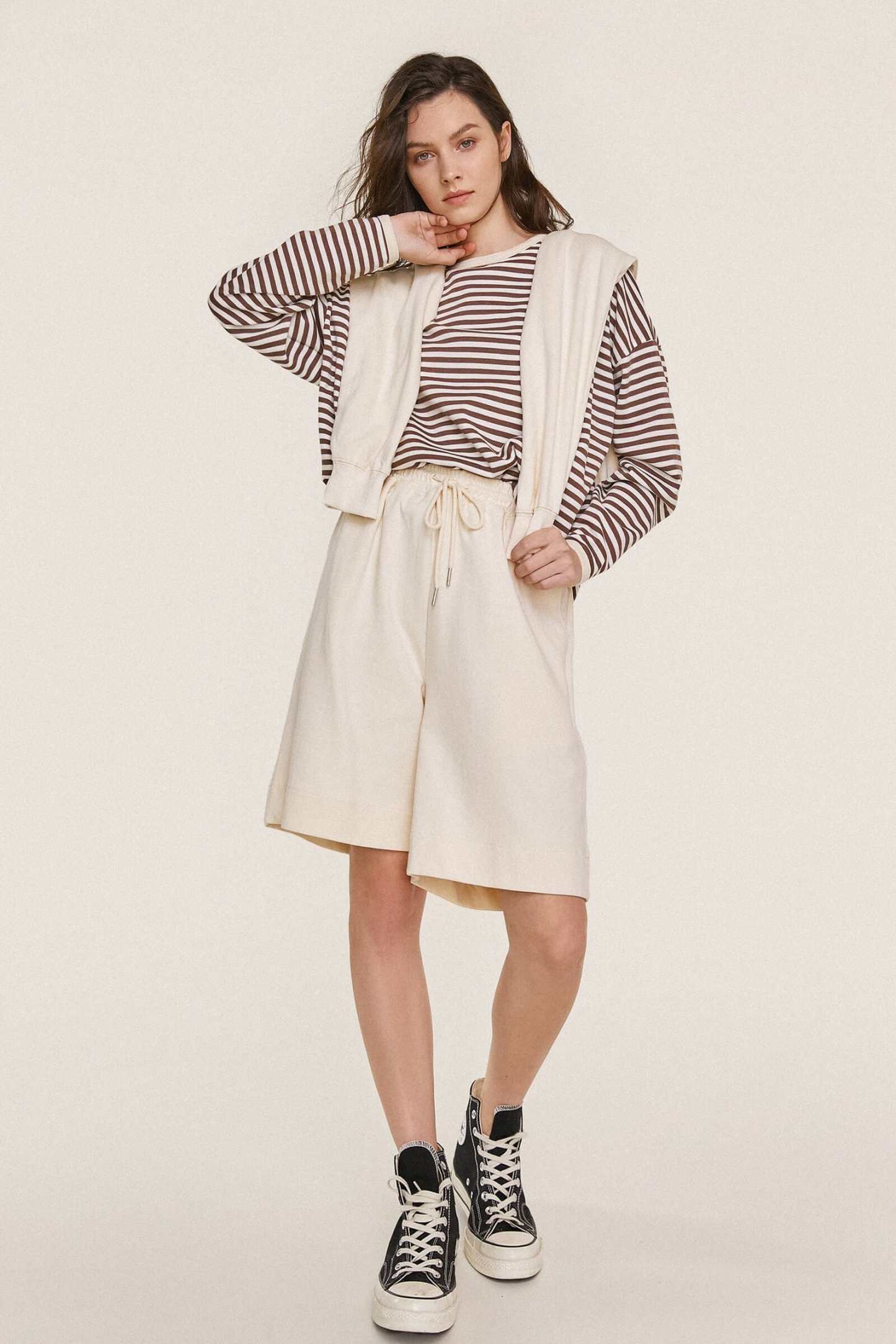 Saddle Brown Striped Oversized Sweatshirt