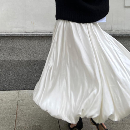 Summer New Balloon Skirt Fashion Casual Simple Solid Color Paired High Waist Puffy Skirt Half Skirt