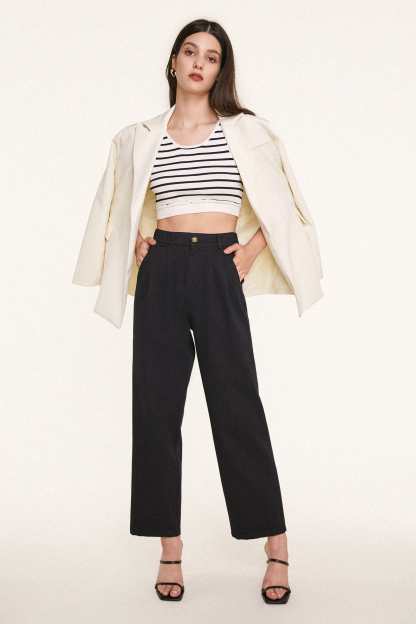 Black Twill Wide Leg Work Pants