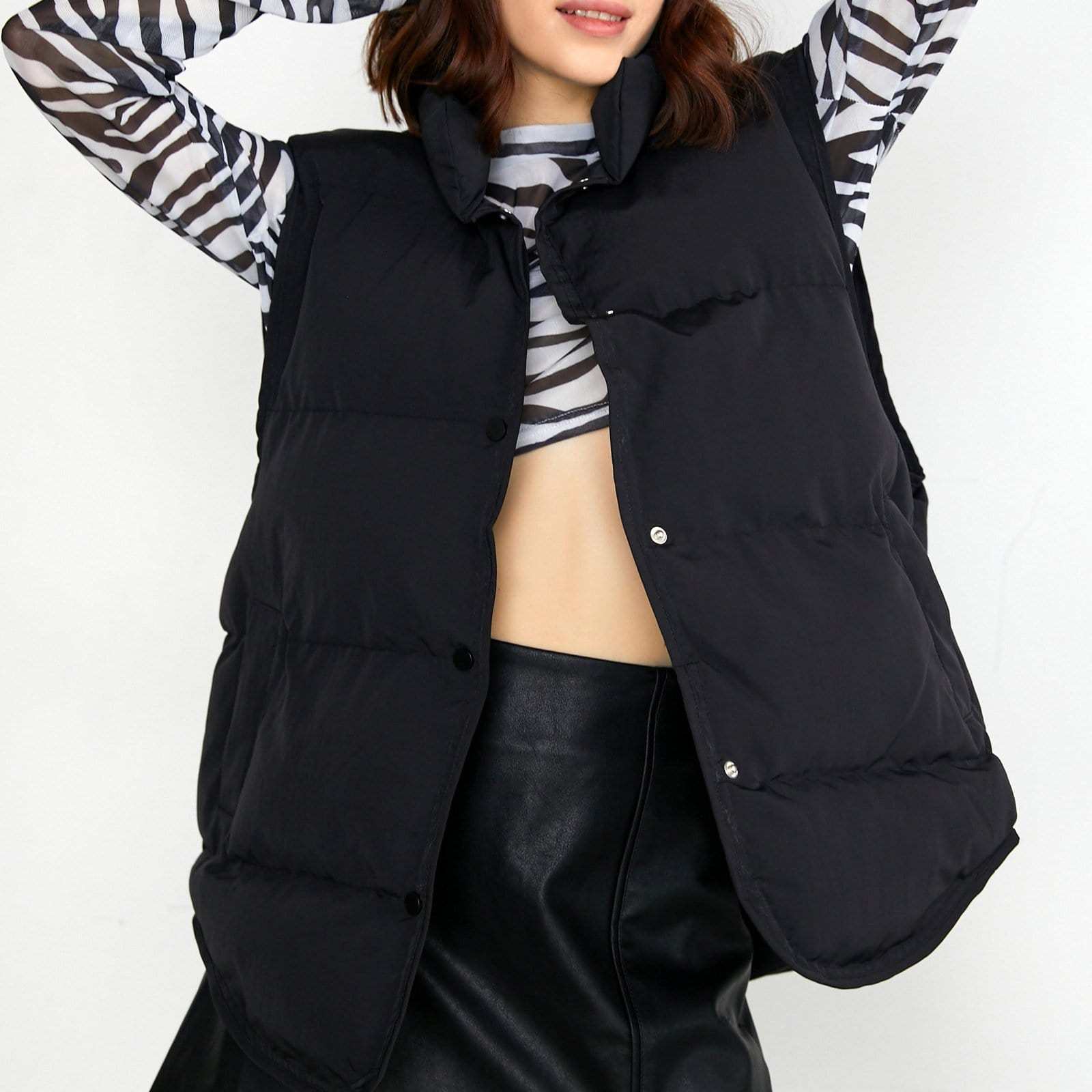 Nomi Black Stand Collar Puffer Vest