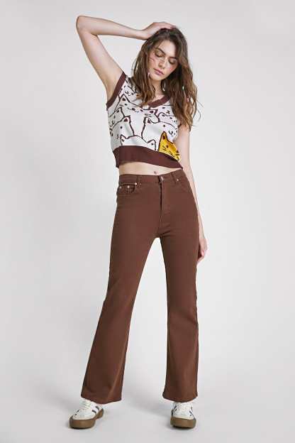 Saddle Brown Cat Print Knitted Vest