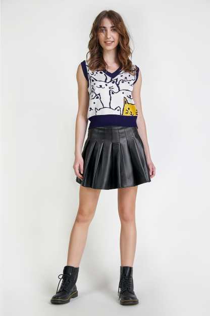 Midnight Blue Cat Print Knitted Vest
