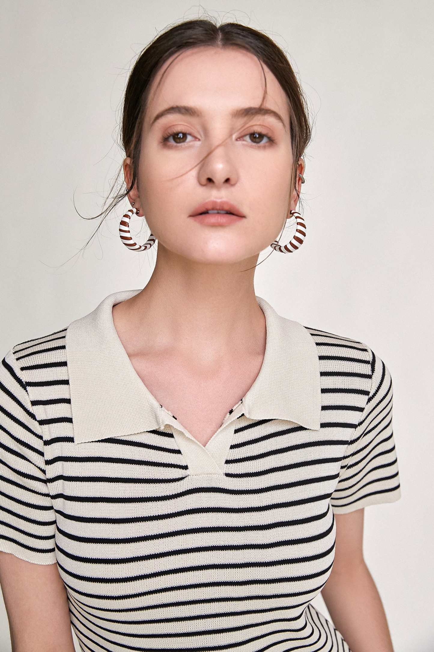 Black Striped Knitted Polo Mini Dress