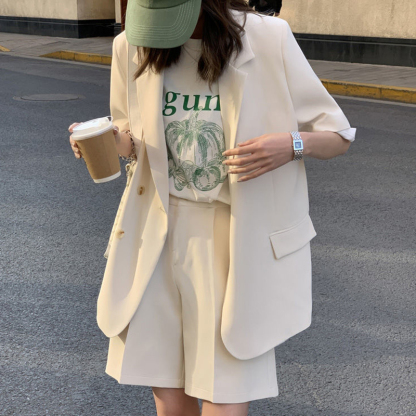 Beige Collarless Blazer
