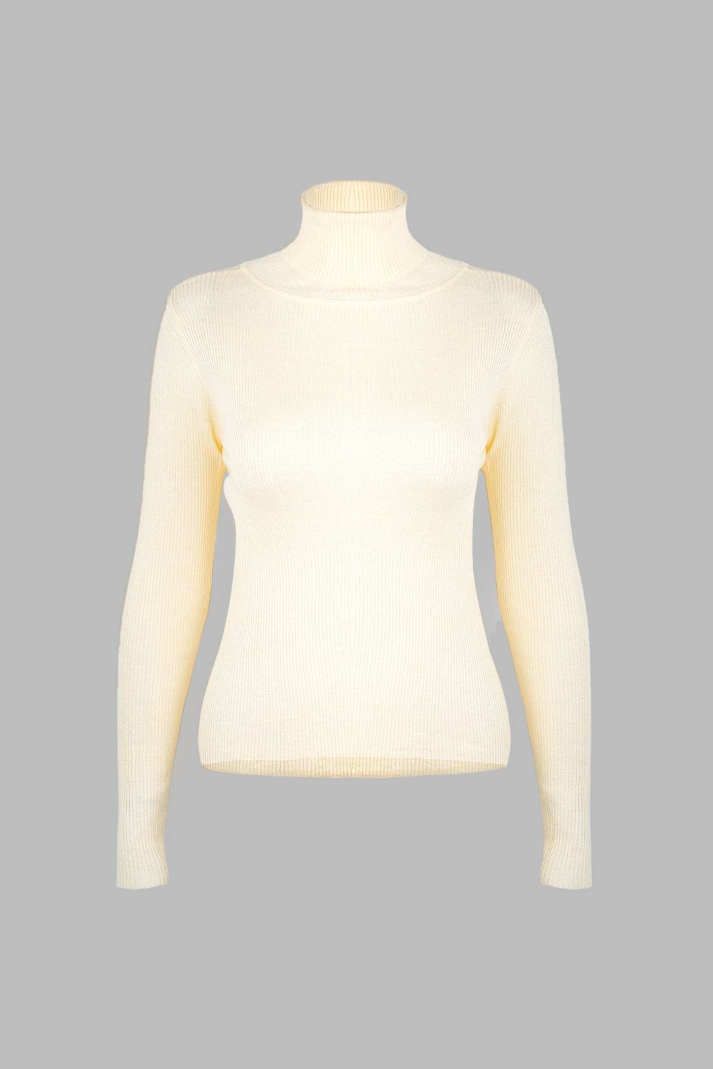 Solid Beige Premium Wool Turtleneck Sweater