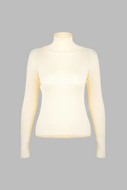 Solid Beige Premium Wool Turtleneck Sweater