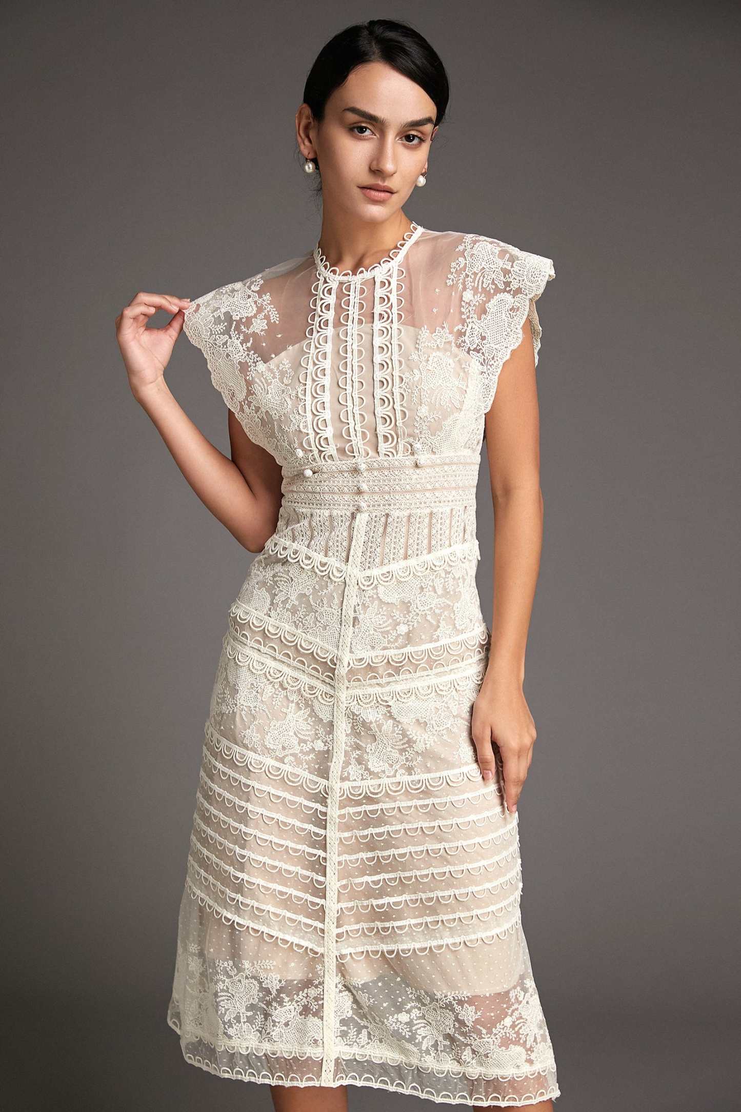 ★sinoon★Scallop Lace Layered Dress SINOON