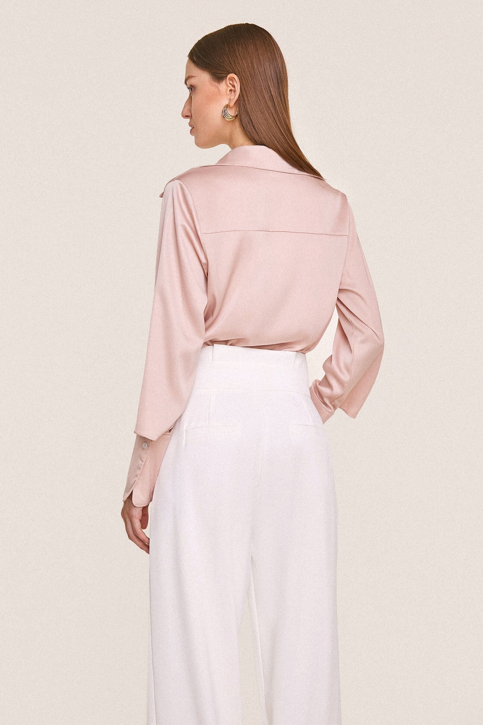 Pink Button-Up Satin Work Shirt