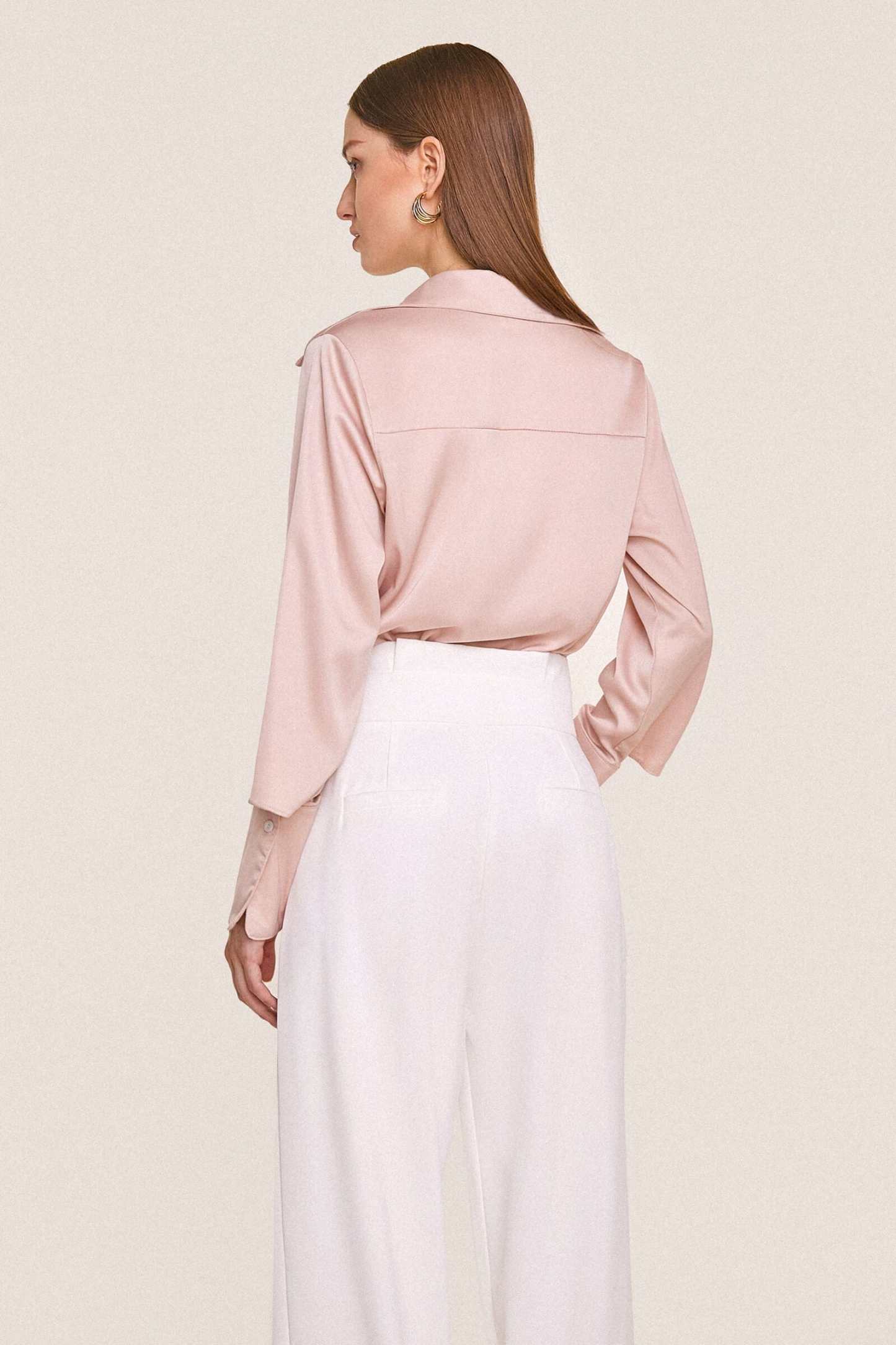 Pink Button-Up Satin Work Shirt