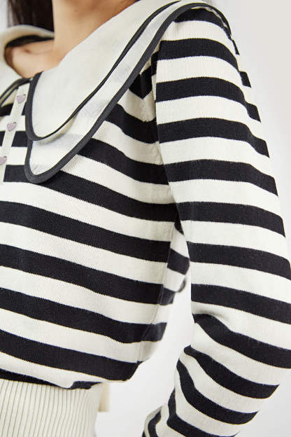 Black Striped Long Sleeve Knitted Sweater