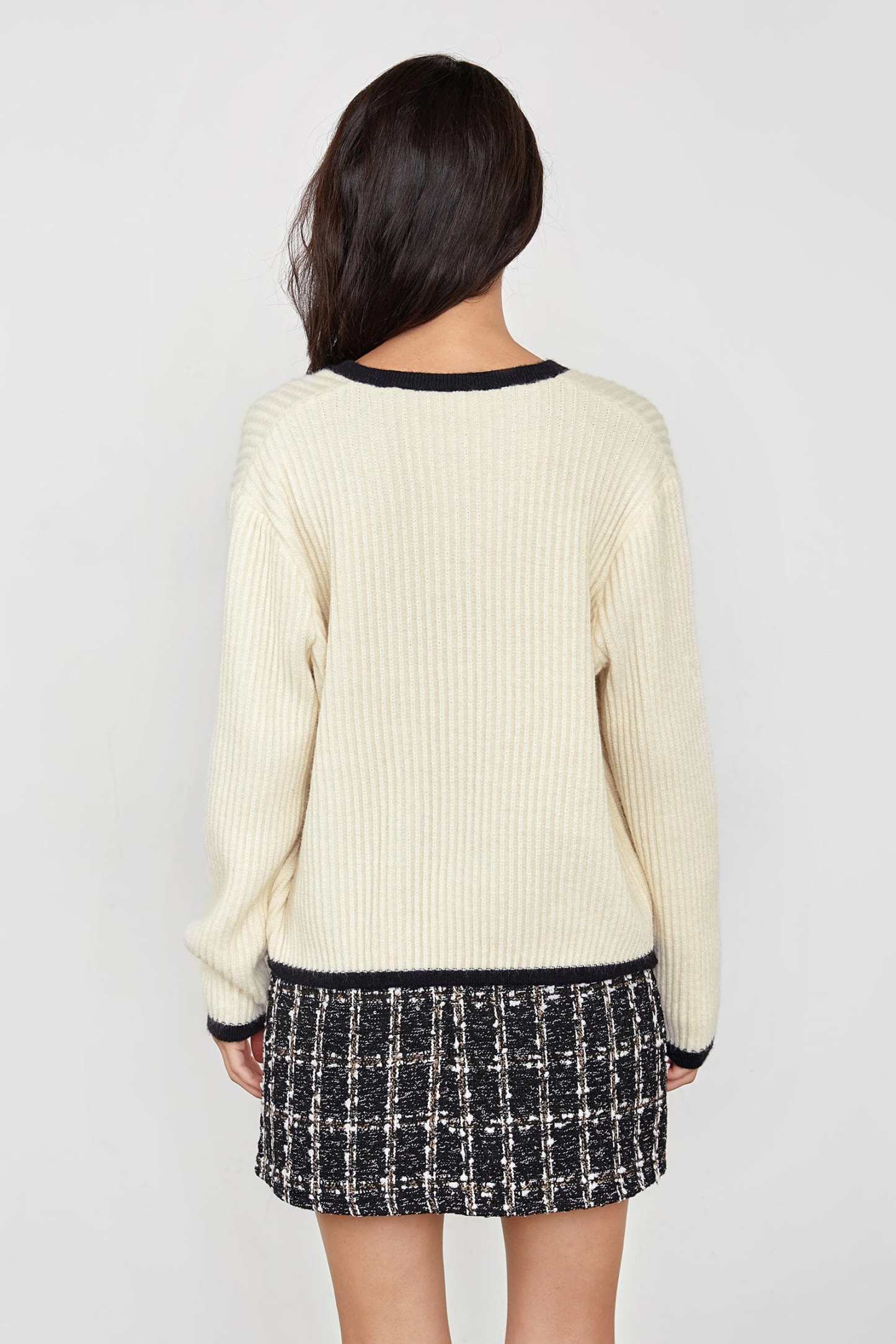 Leigha Beige Contrast knitted Cardigan
