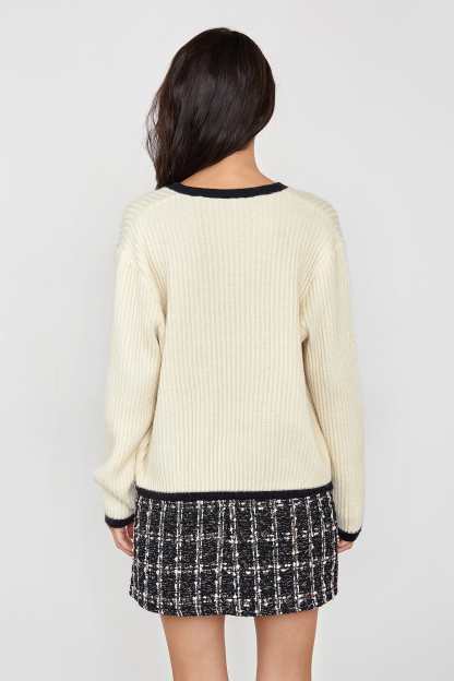 Leigha Beige Contrast knitted Cardigan