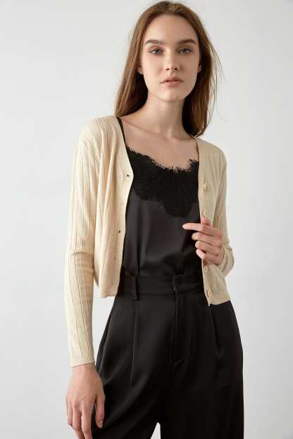 Abril Beige Button-Up Cardigan