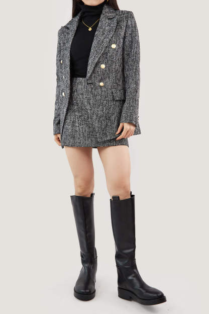 Black Lapel Collar Houndstooth Blazer