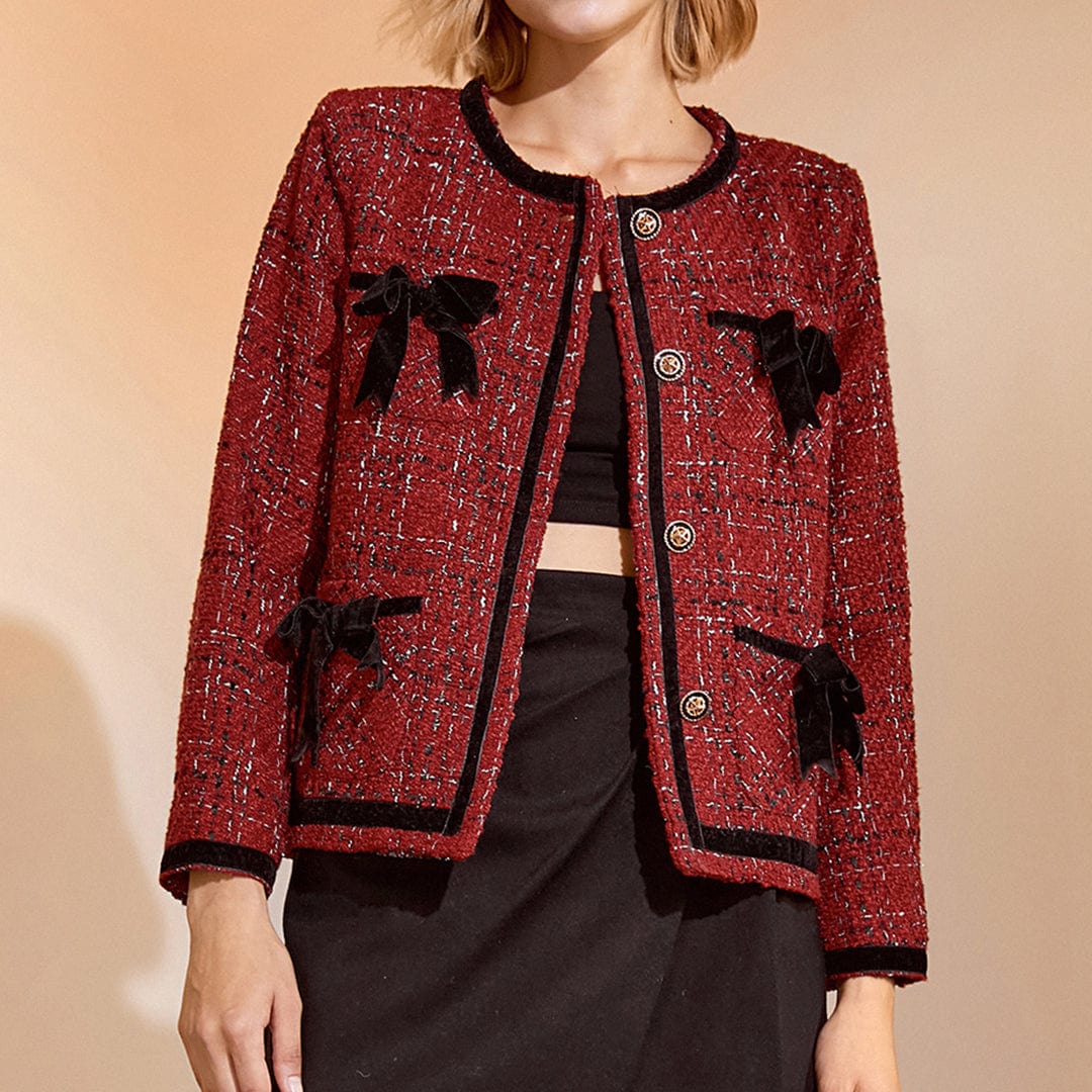 Finlay Fire Brick Bow Textured Jacket