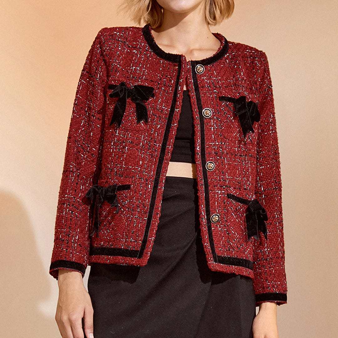 Finlay Fire Brick Bow Textured Jacket