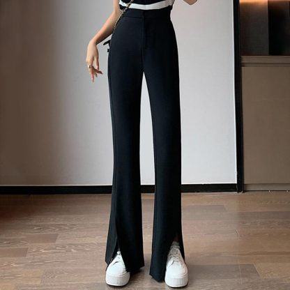 Black Split Wide-Leg Semi-Elastic Blazers