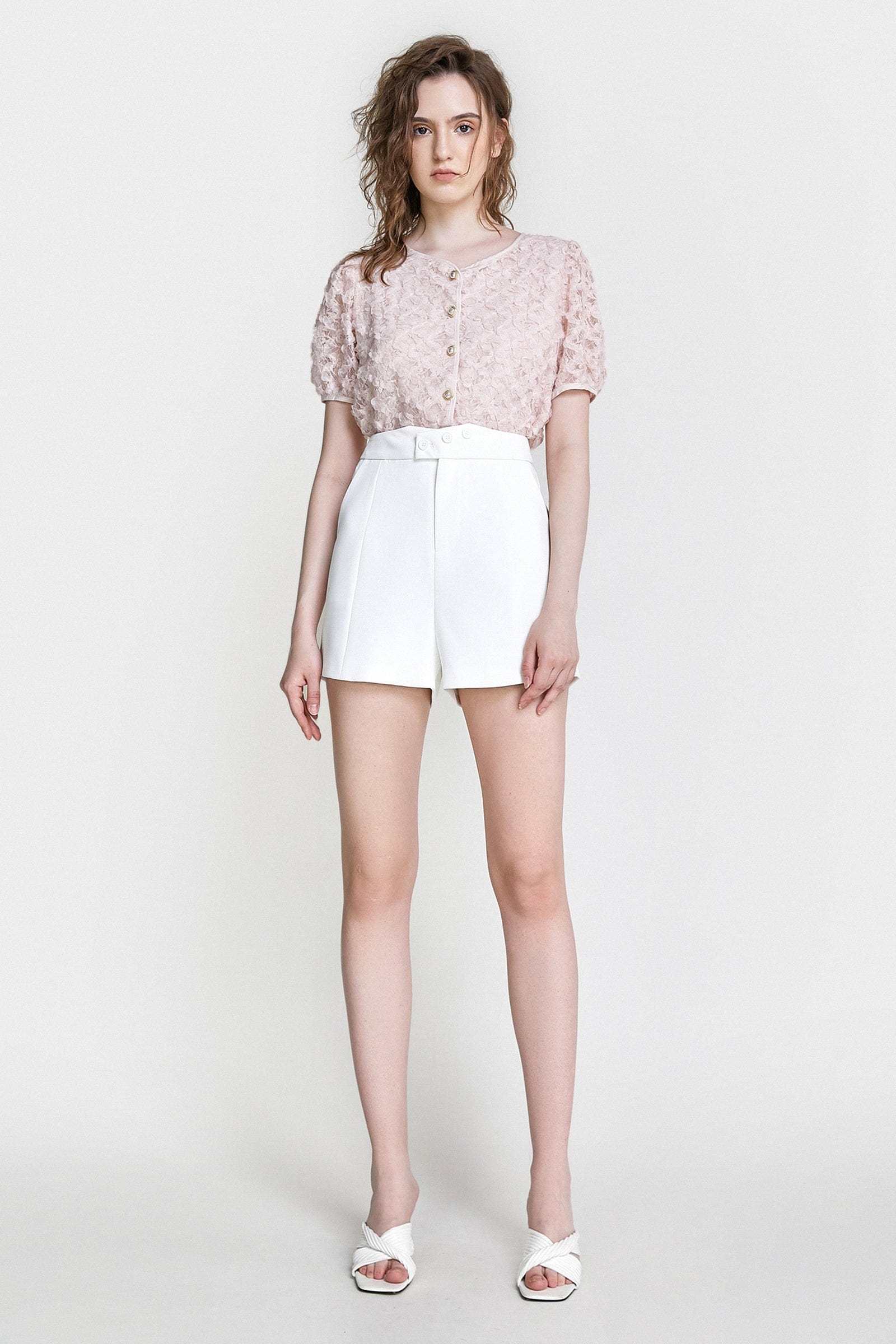 Pink Textured Floral Button Front Blouse