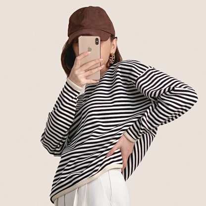 Black Striped Oversized Cotton Sweatshirt