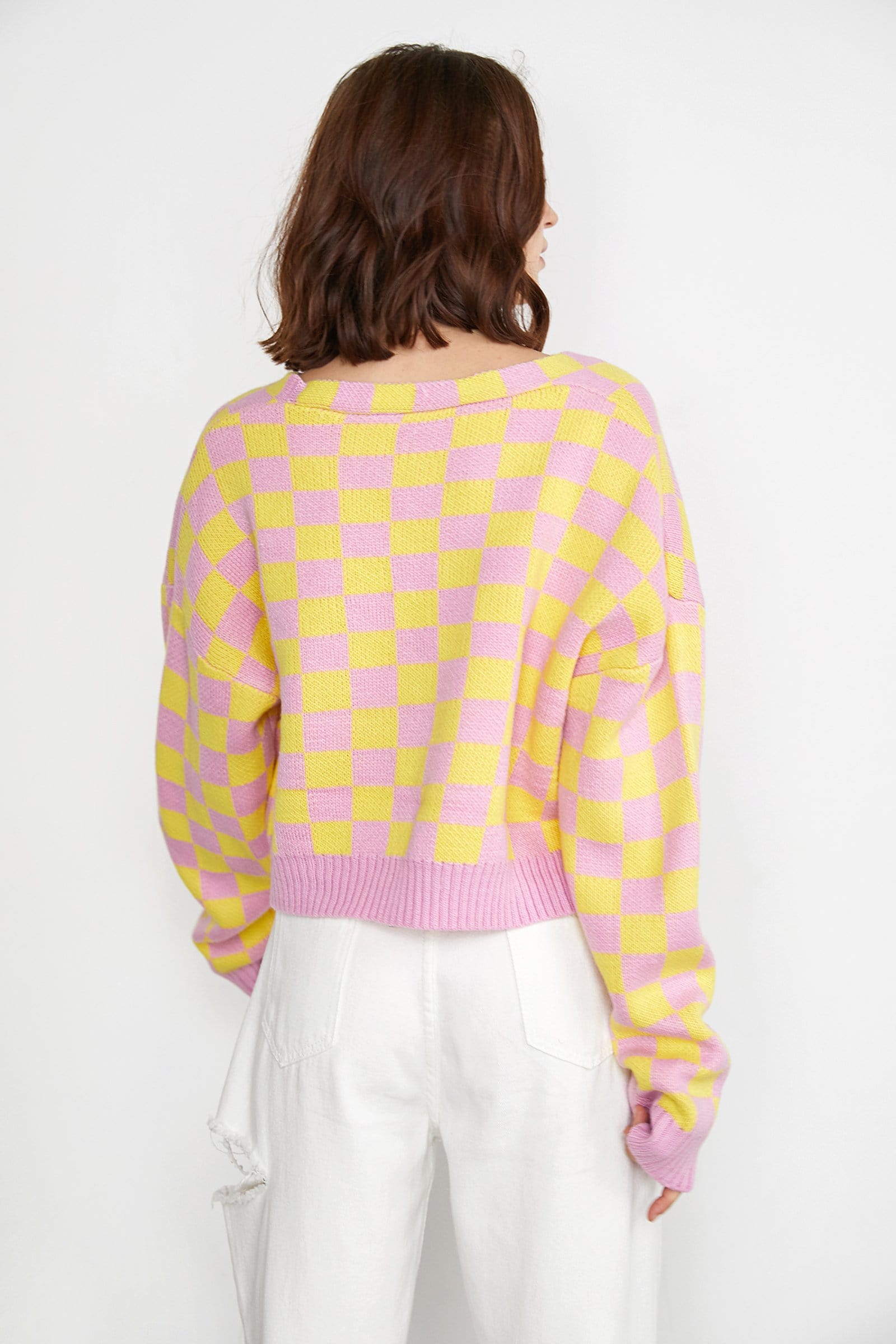 Aniceta Yellow Checkerboard Cardigan