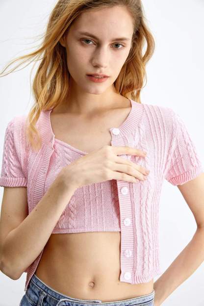 Athena Pink Short Sleeve Button Cardigan Set
