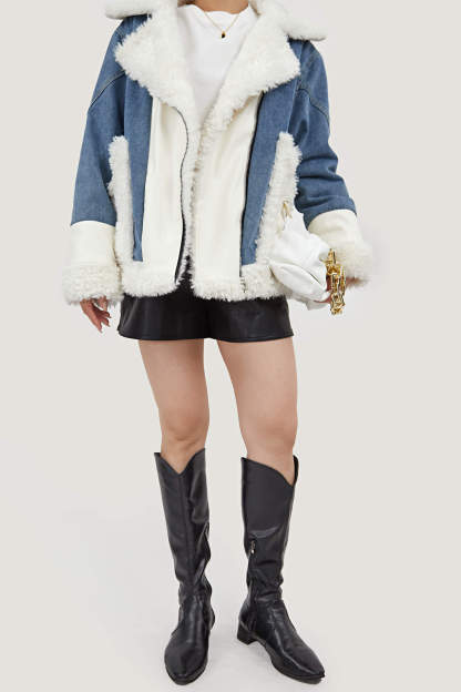 Zip Up Teddy Denim Jacket