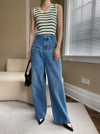 Green Striped Slim-Fit Knit Vest