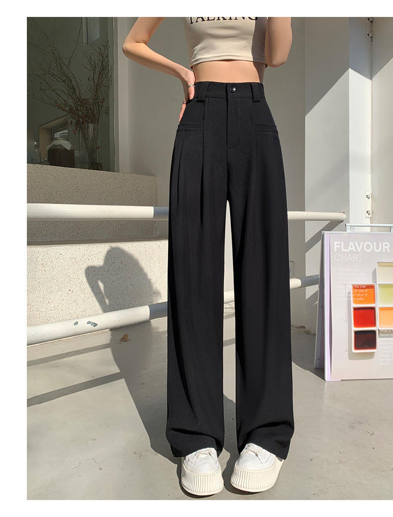 Black Wide-Leg Slip Pocket Straight Suit Pants