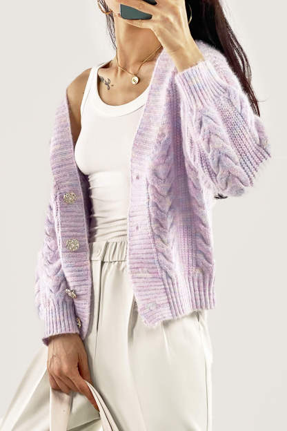 Plum V-Neck Long Sleeve Cardigan