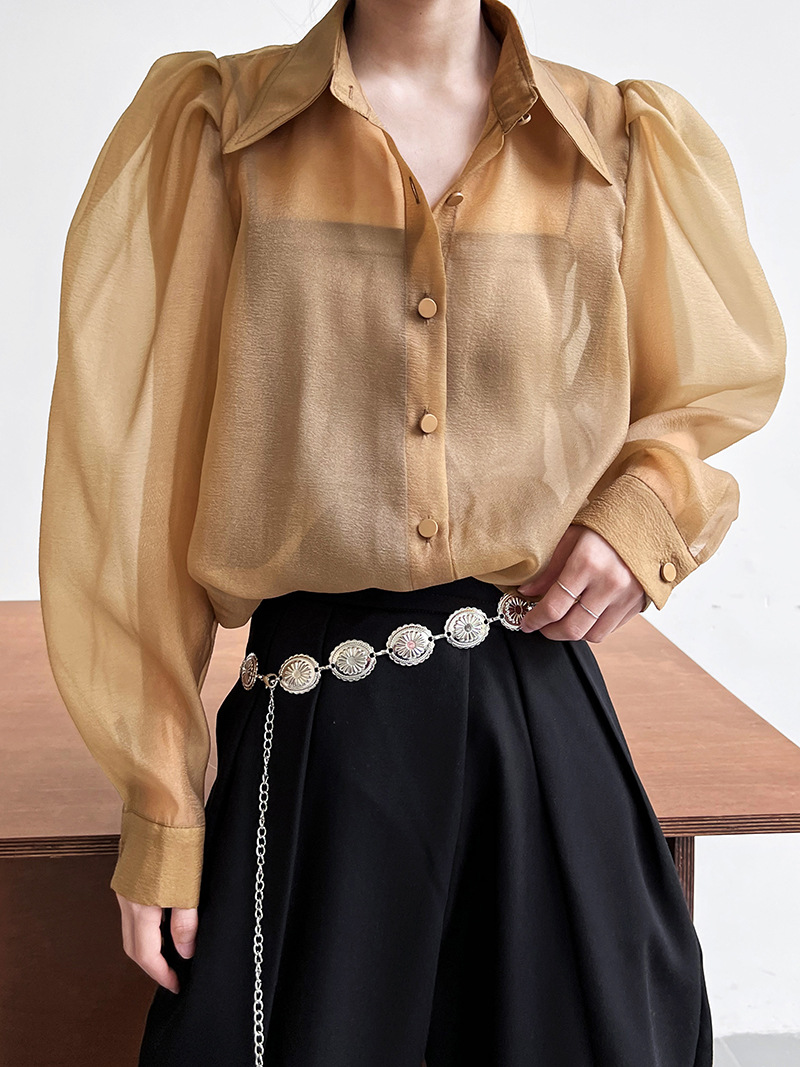 Puff Sleeve Long Sleeve Shirt Caramel Color