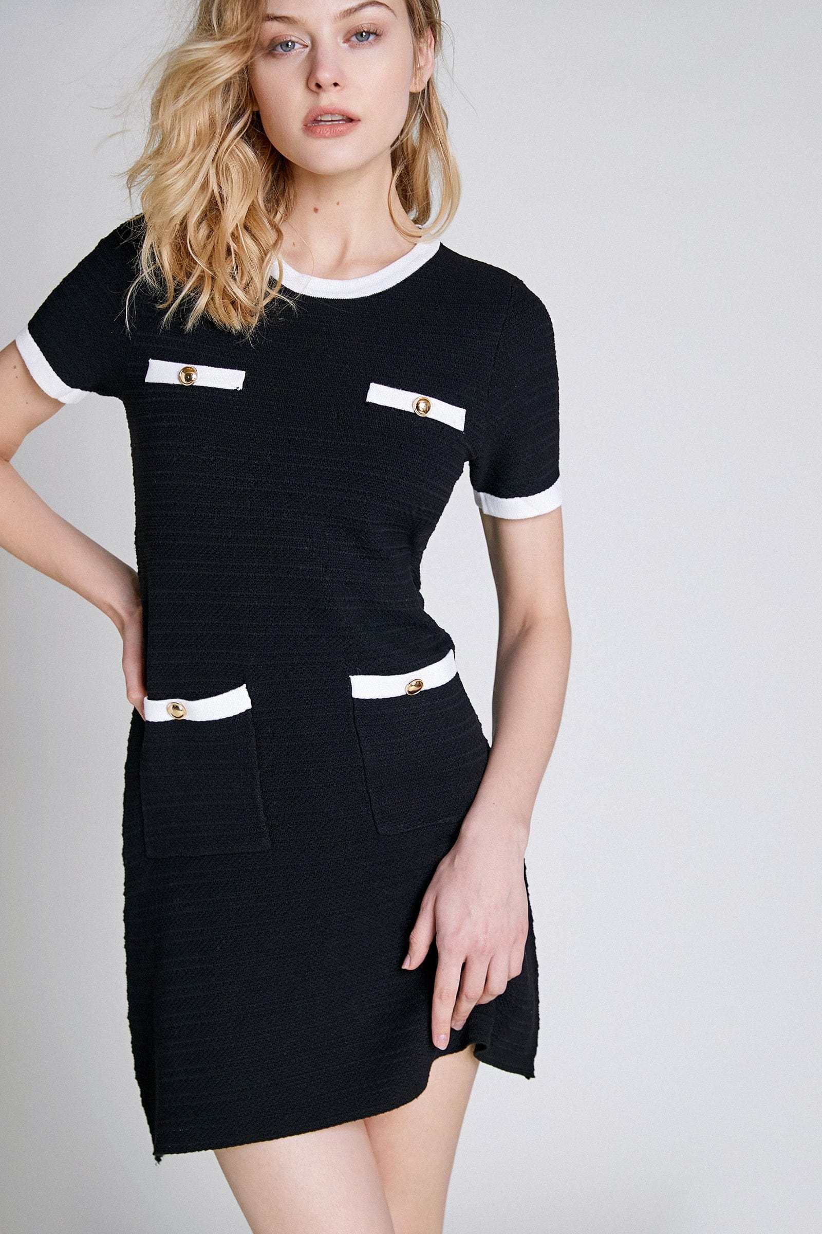 Black Contrast Trim Knit Mini Dress