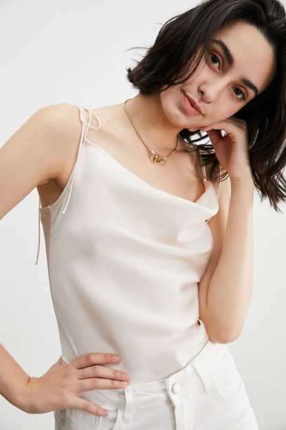 Courtney Beige Cowl Neck Tank Top