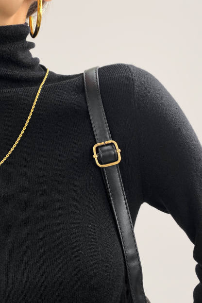 Black Basic Wool-Blend Turtleneck Sweater