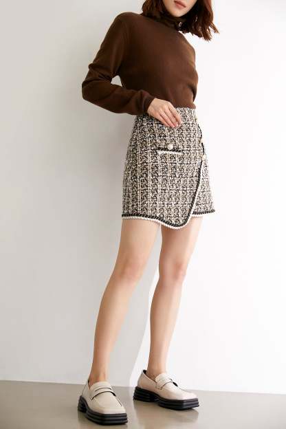 Michal Moccasin Plaid Asymmetrical Skirt