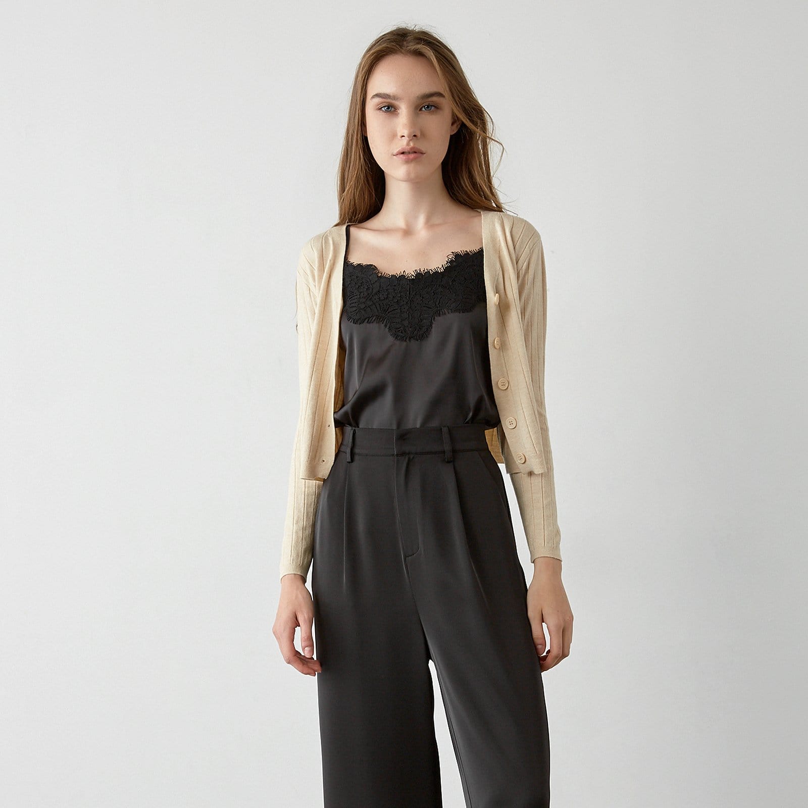 Abril Beige Button-Up Cardigan