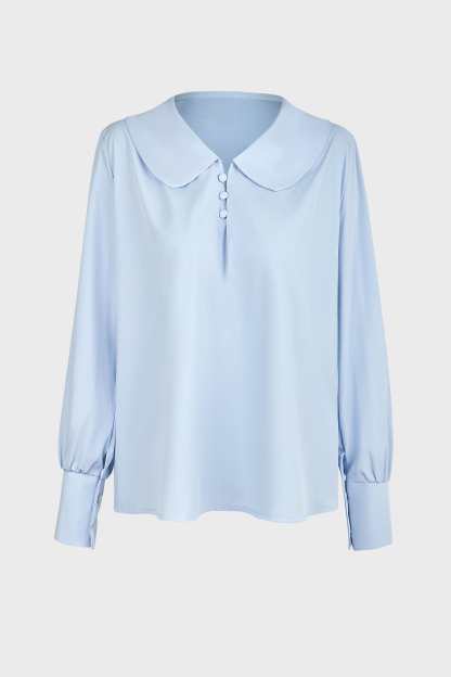 Light Steel Blue Doll Collar Chiffon Blouse